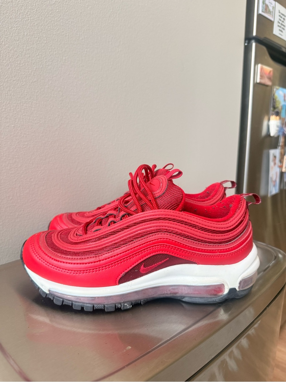 Nike Red and White Air Max 97 Sneakers